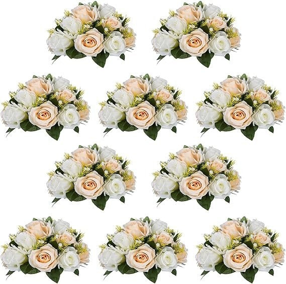 10 Pack Fake Flower Ball Bouquet 15 Heads Plastic Roses