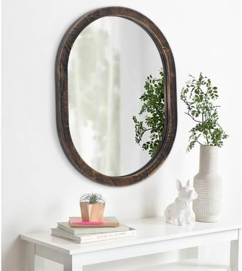 Oval Mirror 45 x 65 cm Rustic Wood Framed