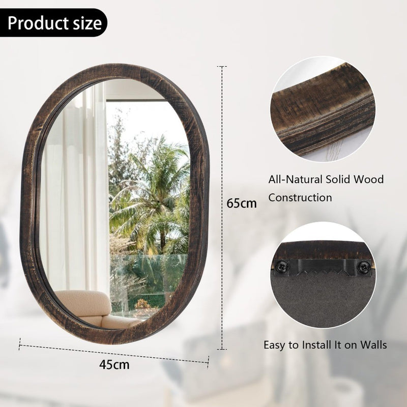 Oval Mirror 45 x 65 cm Rustic Wood Framed