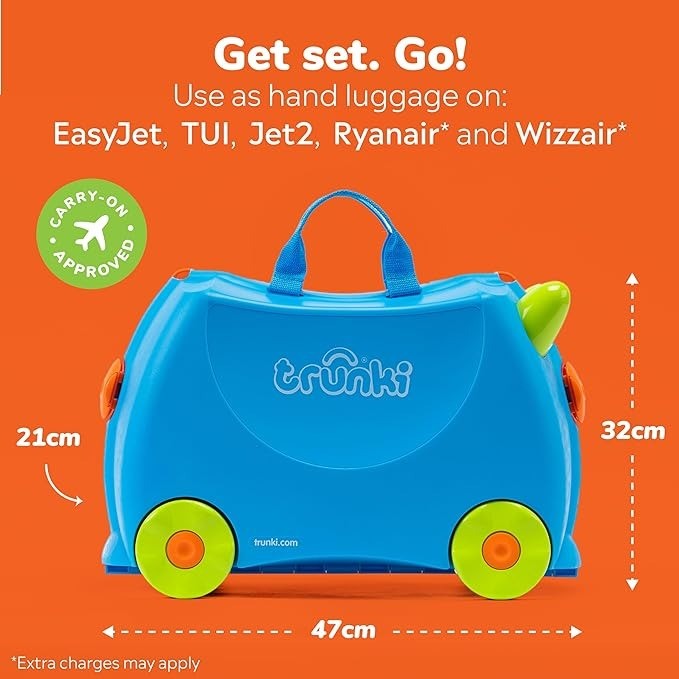 Trunki Children’s Ride-On Suitcase and Kid's Hand Luggage (Blue)