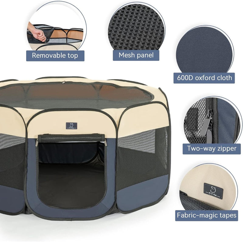 A 4 Pet Dog Playpen for Small Dogs, Portable Pet Playpenwith Bowl, Blue