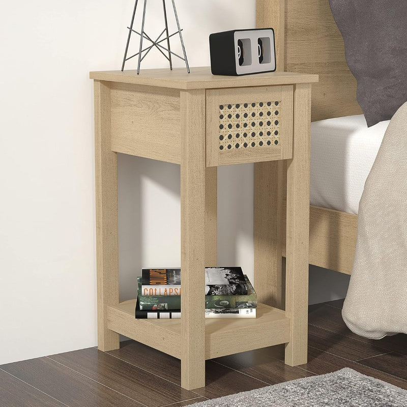 Bedside Table Rattan Effect 35 x 32 x 59.5 cm