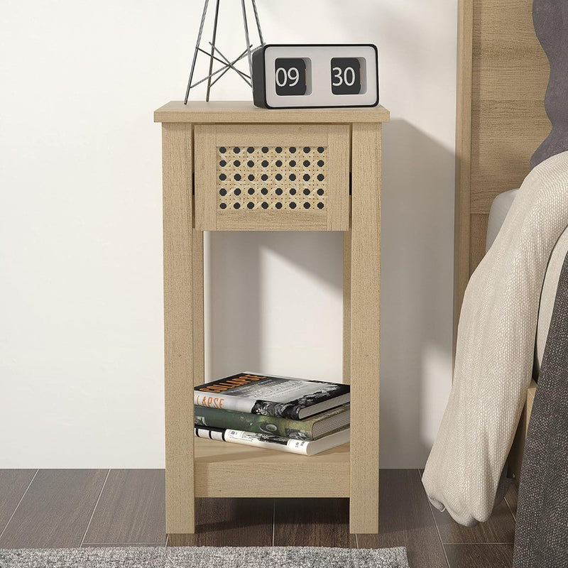 Bedside Table Rattan Effect 35 x 32 x 59.5 cm