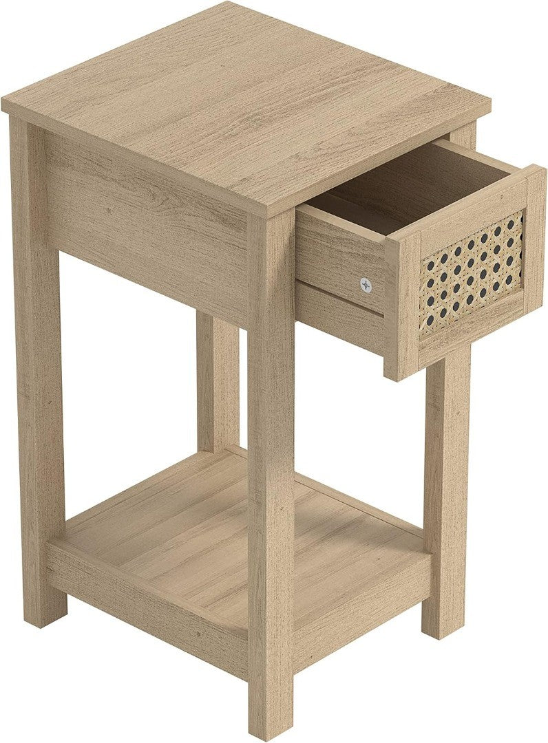 Bedside Table Rattan Effect 35 x 32 x 59.5 cm