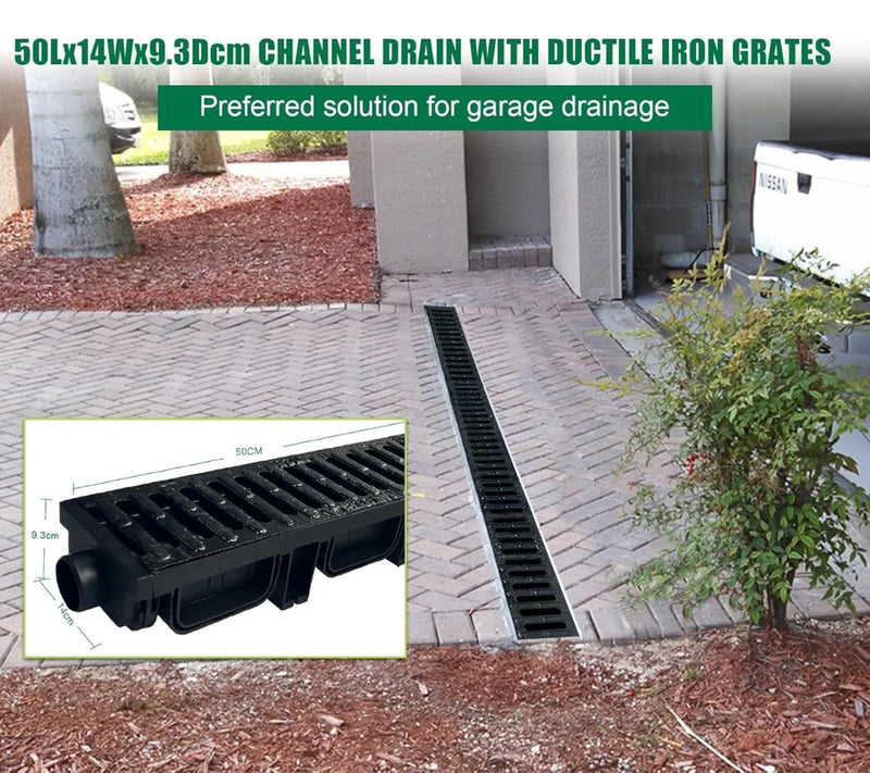 Channel Drain with Cast Iron Grating 2 Pack