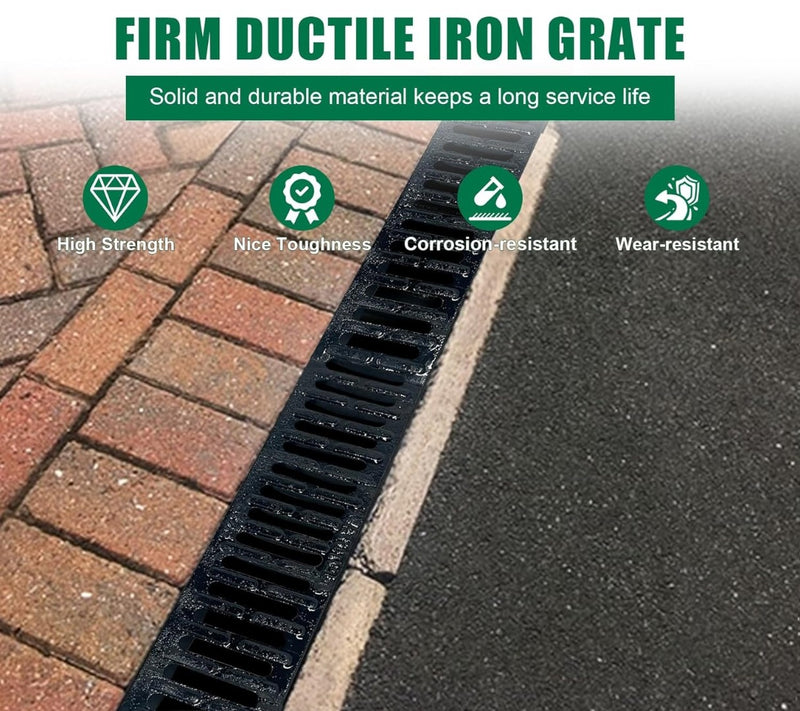 Channel Drain with Cast Iron Grating 2 Pack