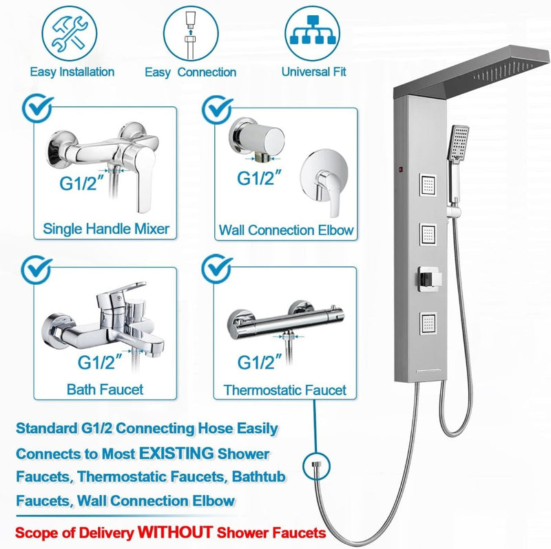 Shower Panel Tower System Stainless Steel ROVOGO