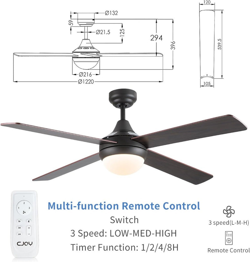 Bronze and Dark Wood Ceiling Fans Lights with Remote Control, 48'' Fans CJOY