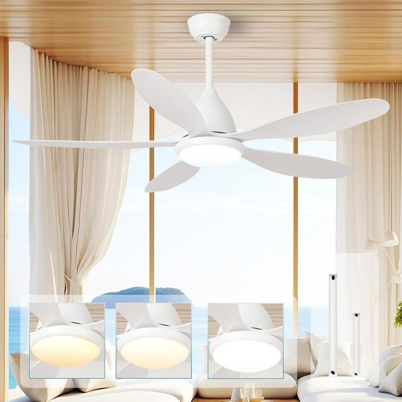 Ceiling Fan with Light, 52'' Ceiling Fans with Lights and Remote Control, White