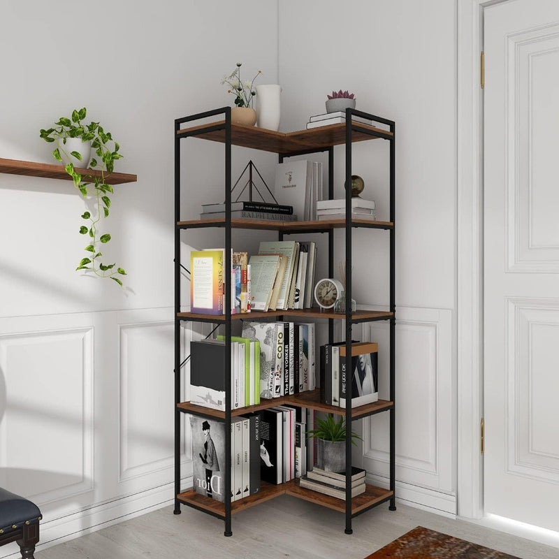 Vedacasa Corner Bookshelf 5 Tiers Deformable Bookcase Industrial