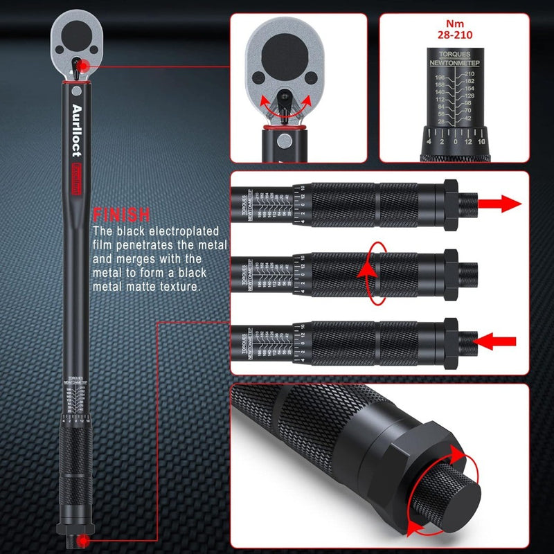 1/2 Inch Drive Click Torque Wrench 28-210 Nm