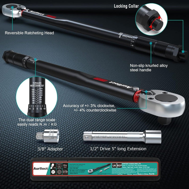 1/2 Inch Drive Click Torque Wrench 28-210 Nm