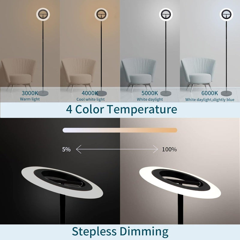 Floor Lamp, Reading Standing Lamp, Stepless Dimming & 4 Colour Temperature