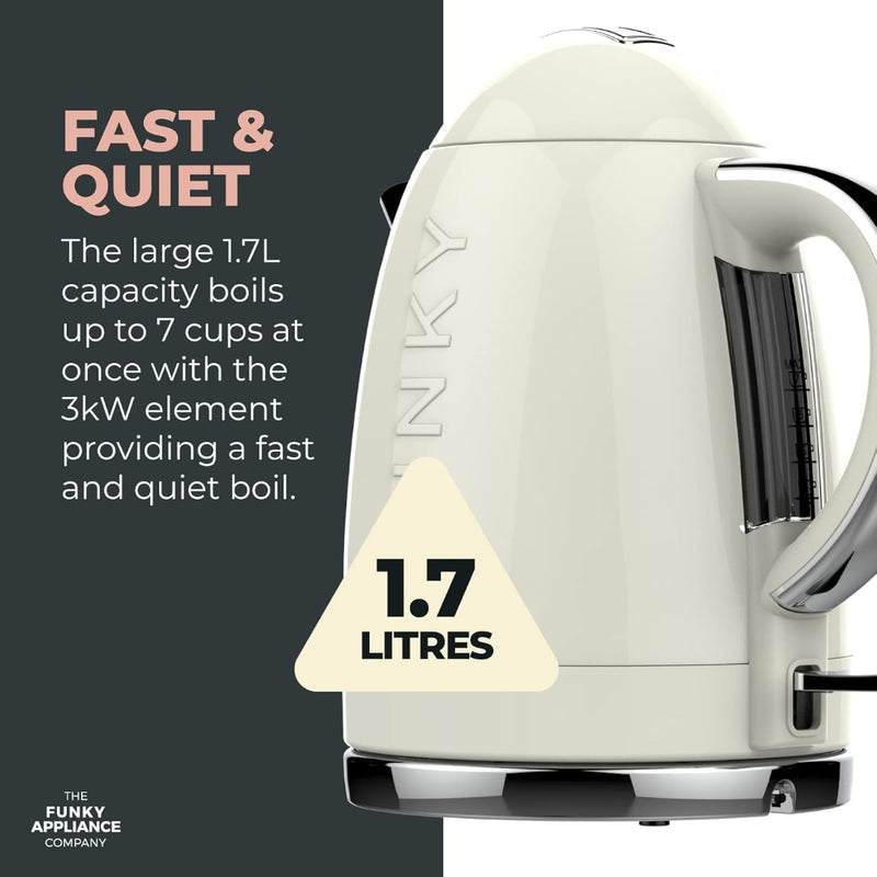 1.7 Litre Kettle and 4 Slice Toaster Set Cream - The Funky Appliance Company