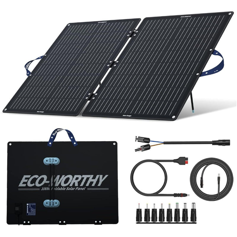 ECO-WORTHY 12V 100W Portable Solar Panel Foldable Mono Panel