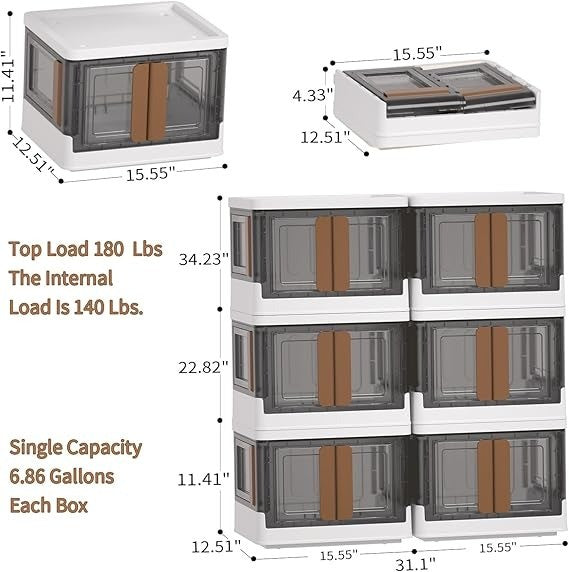 Stackable Storage Boxes 6 Pack Collapsible HAIXIN