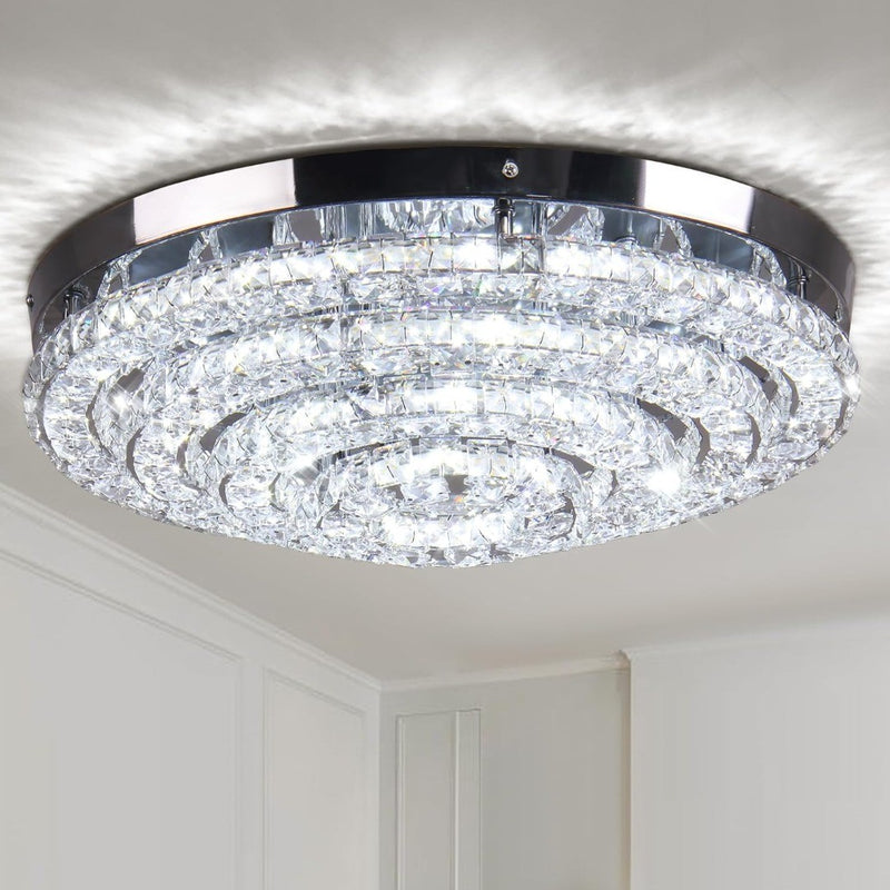 Crystal Chandelier Modern Flush Mount Ceiling Light Cool White