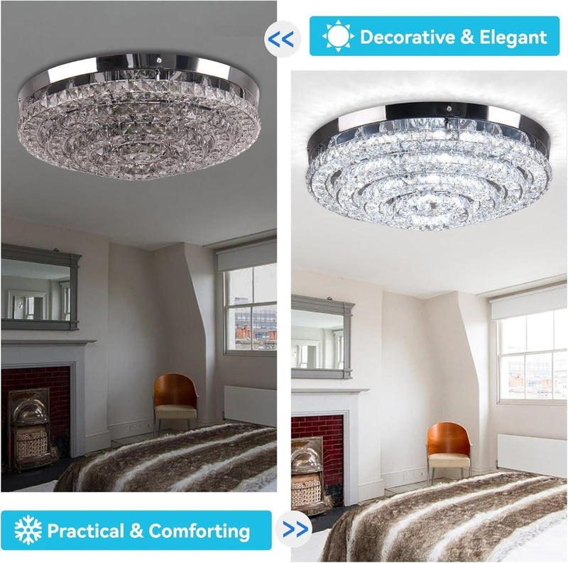 Crystal Chandelier Modern Flush Mount Ceiling Light Cool White