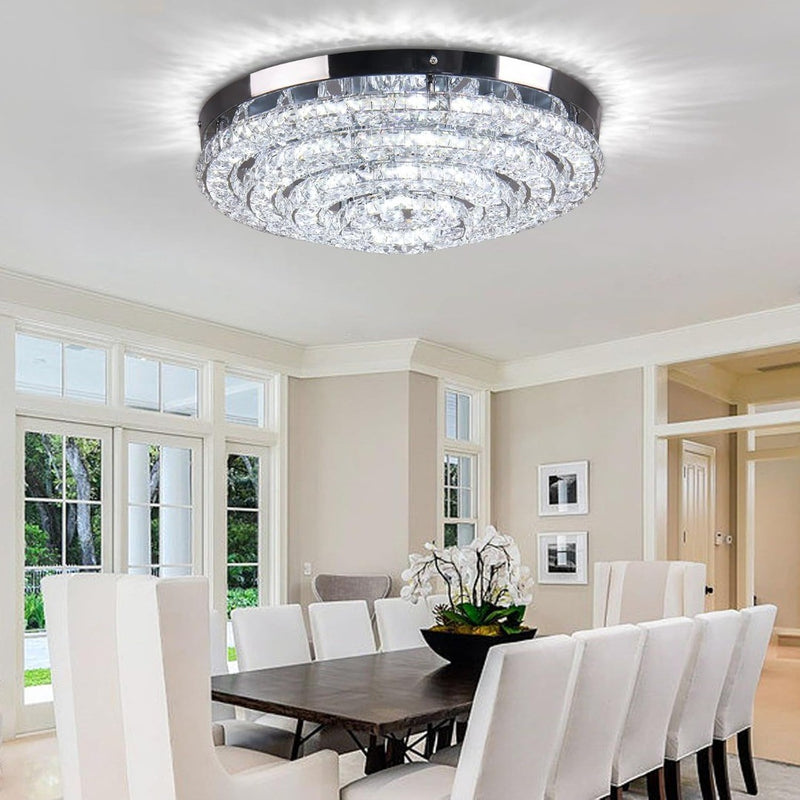 Crystal Chandelier Modern Flush Mount Ceiling Light Cool White