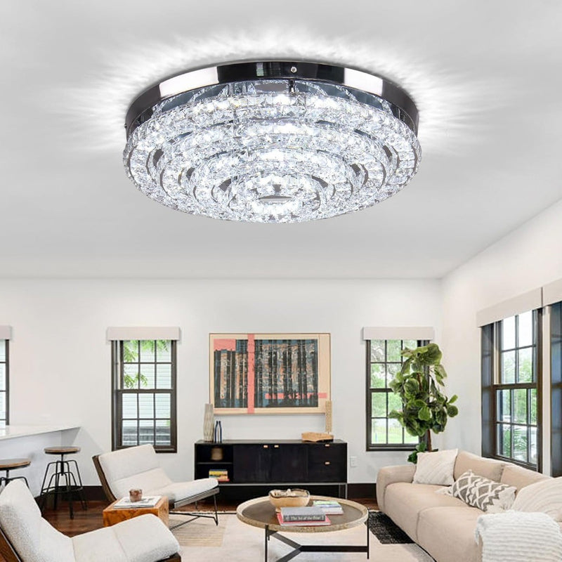 Crystal Chandelier Modern Flush Mount Ceiling Light Cool White