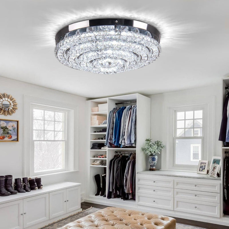 Crystal Chandelier Modern Flush Mount Ceiling Light Cool White