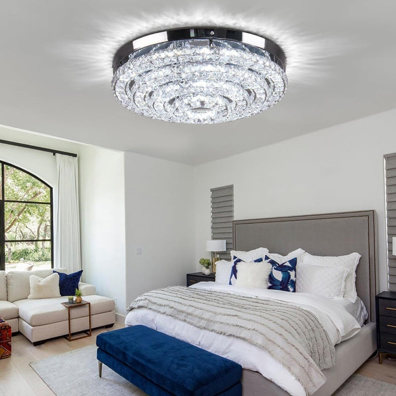 Crystal Chandelier Modern Flush Mount Ceiling Light Cool White