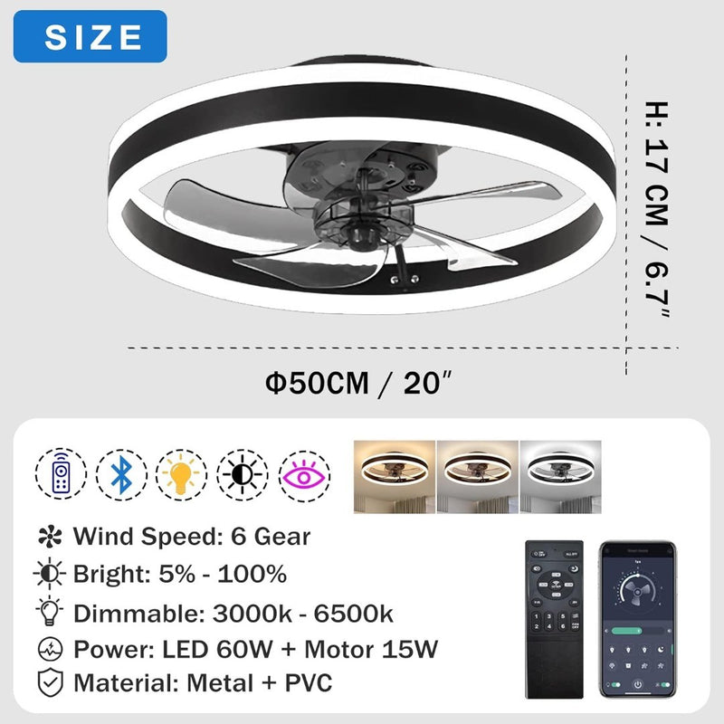 LED Ceiling Fan with Lights - Reversible - Remote - 6 Speeds - 50CM