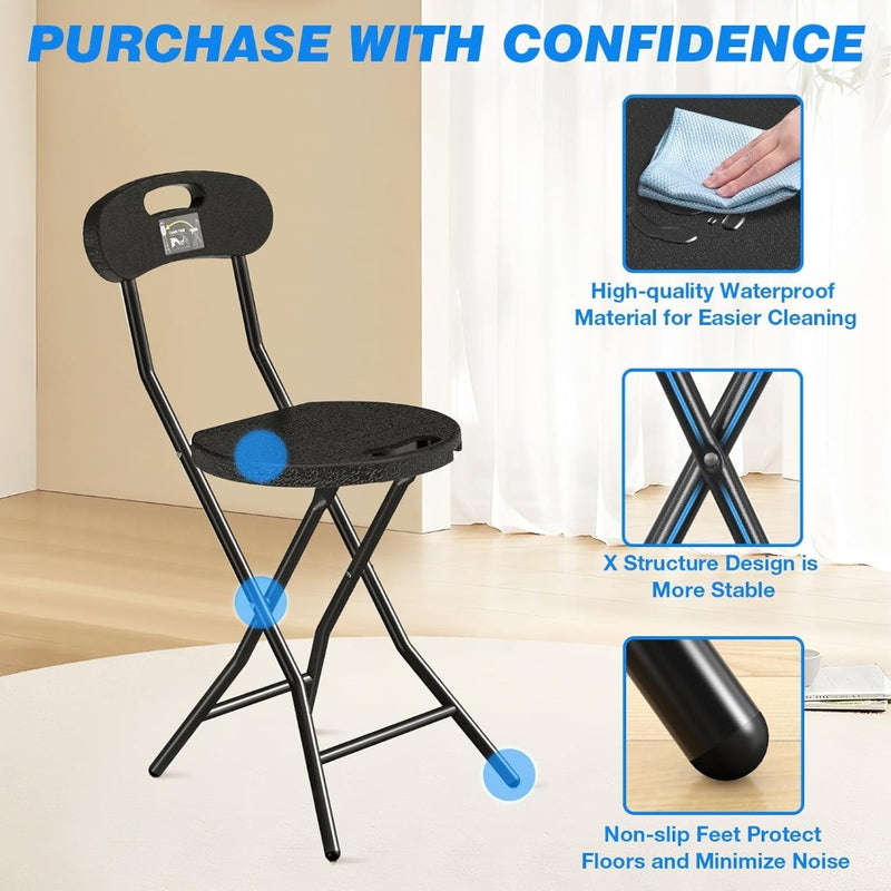 Folding Chair with Backrest Metal Frame Black