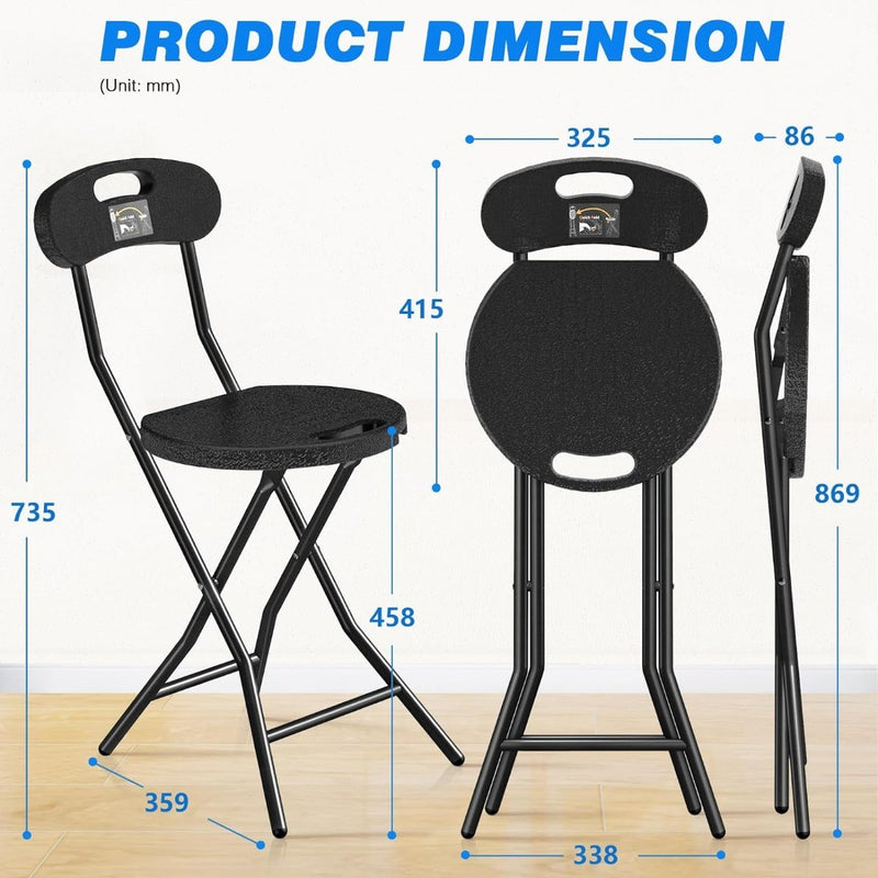 Folding Chair with Backrest Metal Frame Black