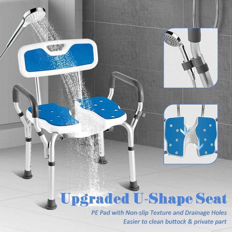 Shower Chair Adjustable Heavy Duty Anti-Slip Upgraded U-shaped White Sunnyload