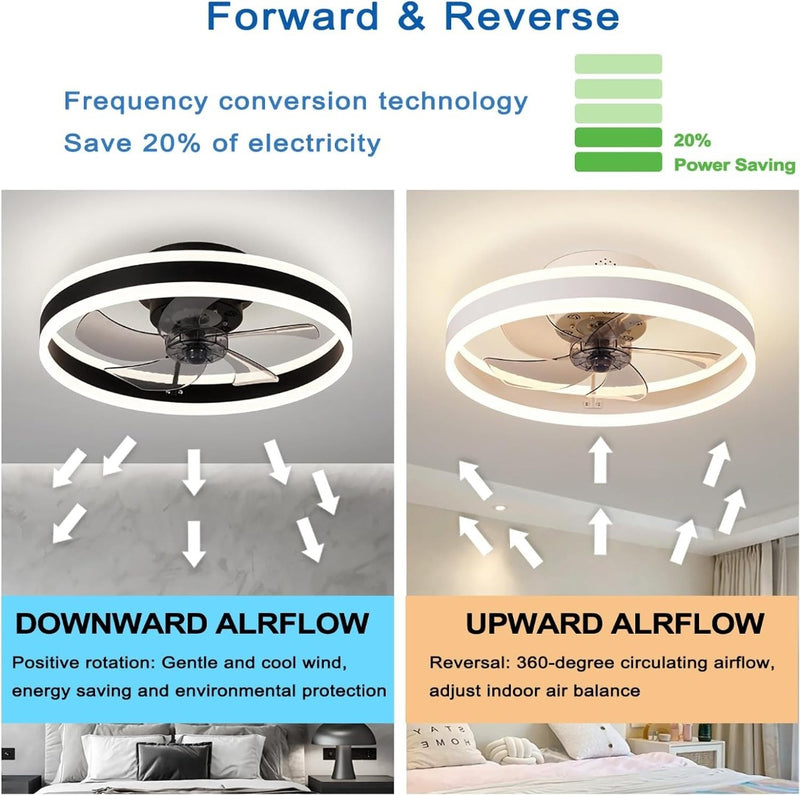 LED Ceiling Fan with Lights - Reversible - Remote - 6 Speeds - 50CM