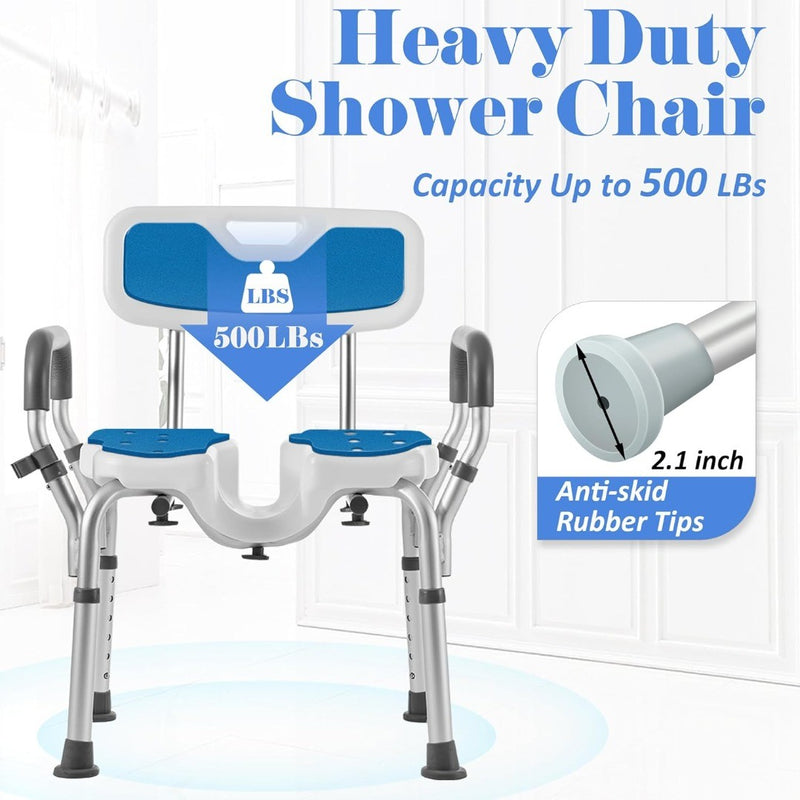 Shower Chair Adjustable Heavy Duty Anti-Slip Upgraded U-shaped White Sunnyload