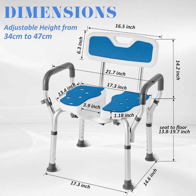 Shower Chair Adjustable Heavy Duty Anti-Slip Upgraded U-shaped White Sunnyload