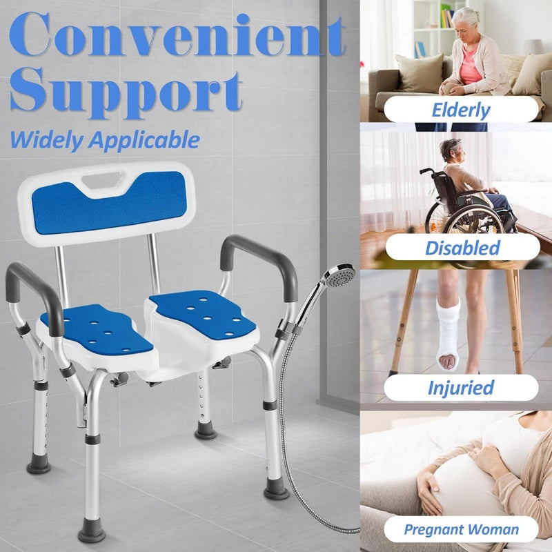 Shower Chair Adjustable Heavy Duty Anti-Slip Upgraded U-shaped White Sunnyload