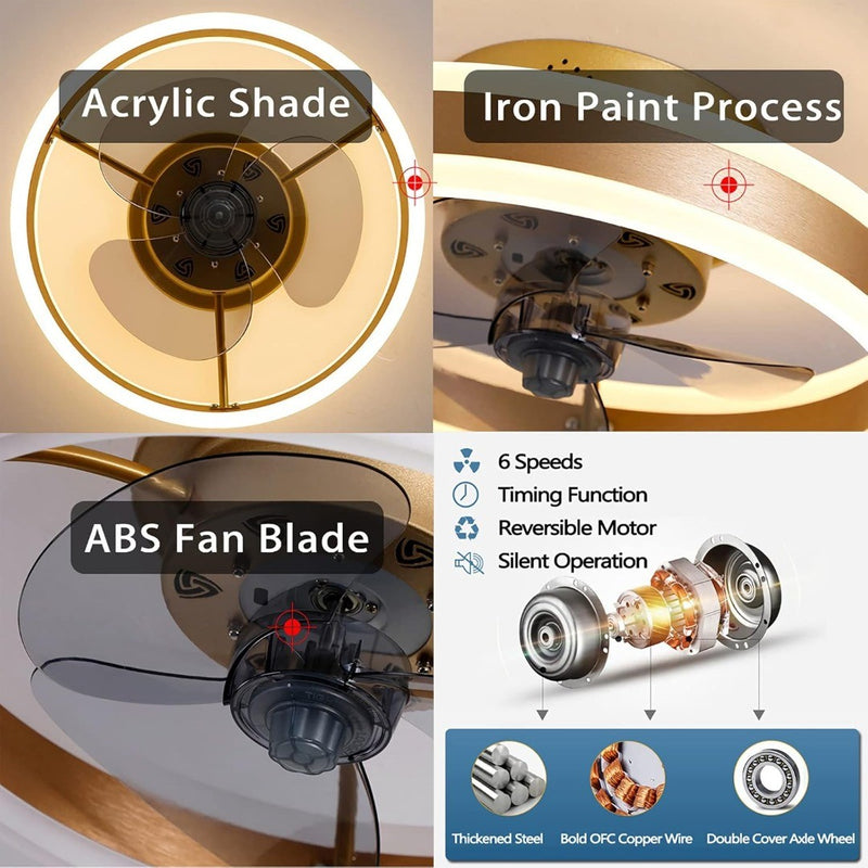 LED Ceiling Fan with Lights - Reversible - Remote - 6 Speeds - 50CM