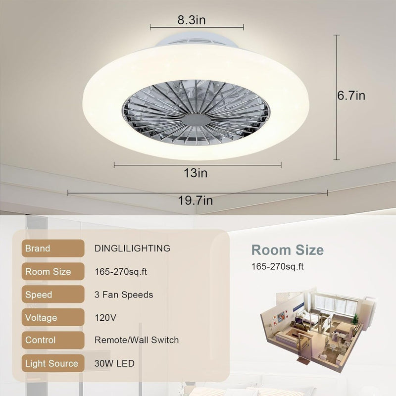 Ceiling Fan with Led Lights, 20'' Modern Ceiling Fan with Remote Control