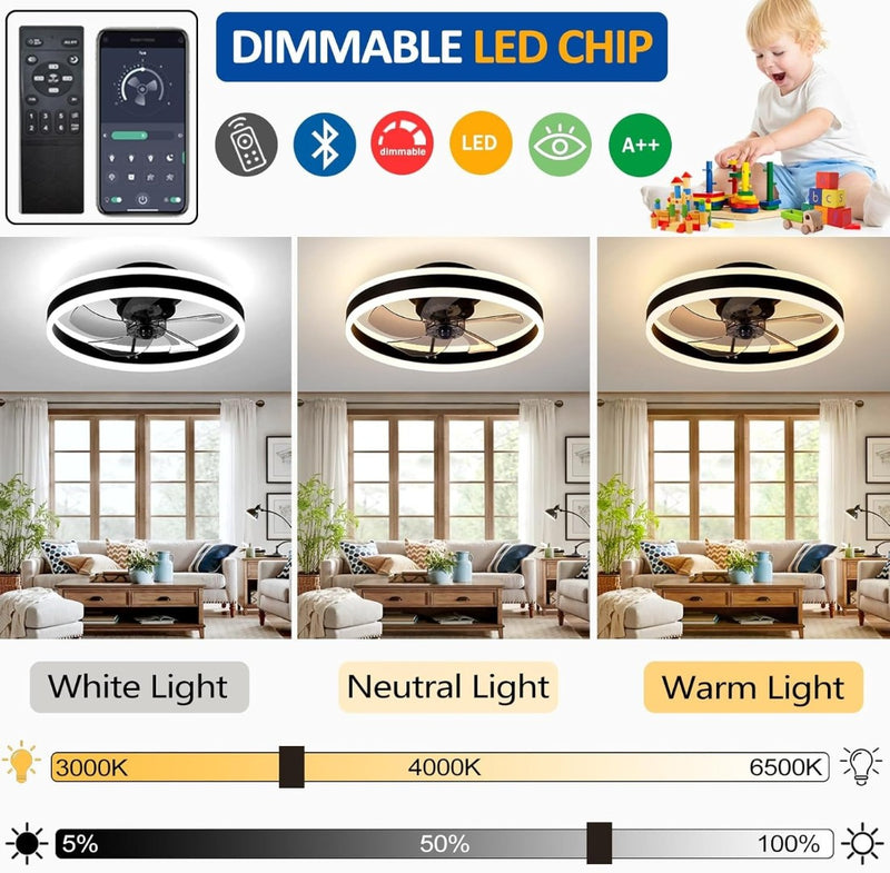 LED Ceiling Fan with Lights - Reversible - Remote - 6 Speeds - 50CM