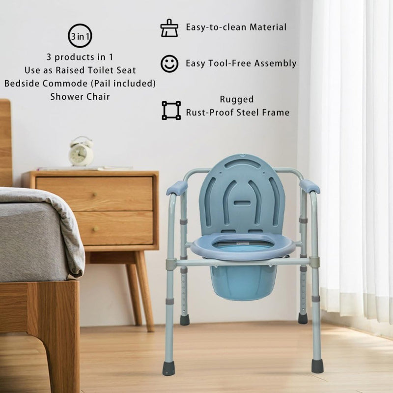 Commode Toilet Chair for Adults 3-in-1 Bedside Height Morimoe