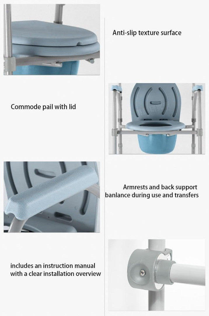 Commode Toilet Chair for Adults 3-in-1 Bedside Height Morimoe