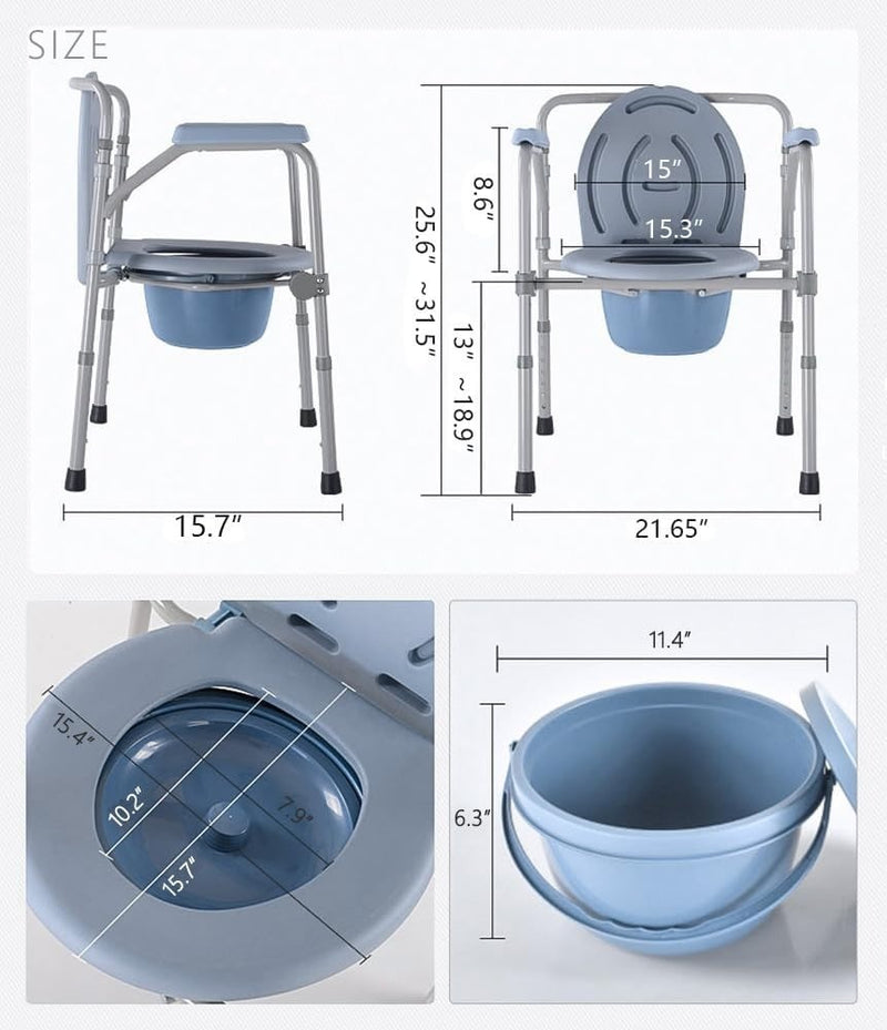 Commode Toilet Chair for Adults 3-in-1 Bedside Height Morimoe