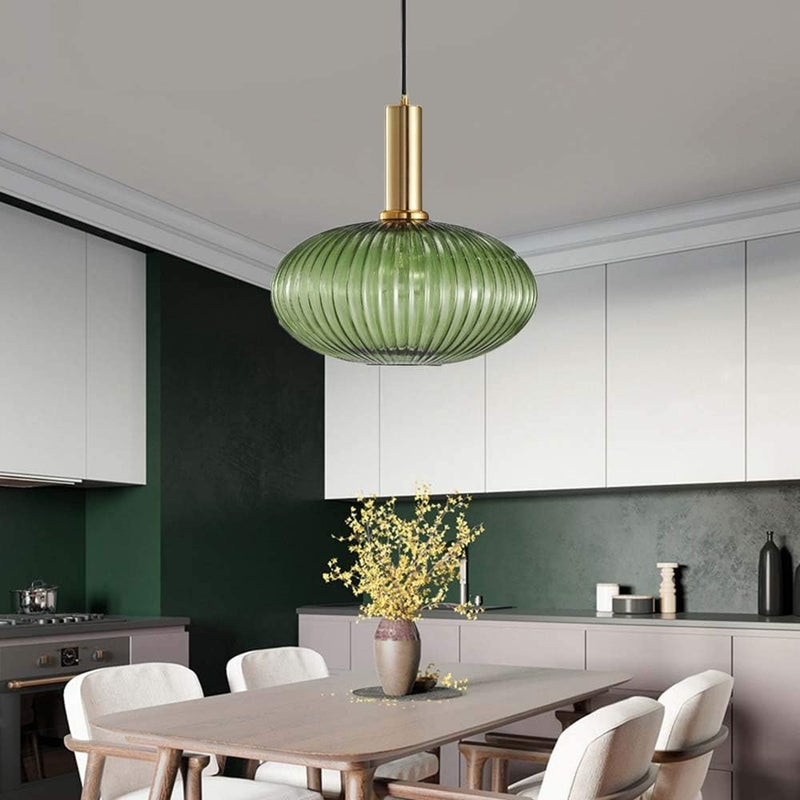 Modern Pendant Light Fixtures Strip Glass Lamp Shade Vintage (Green,30cm)