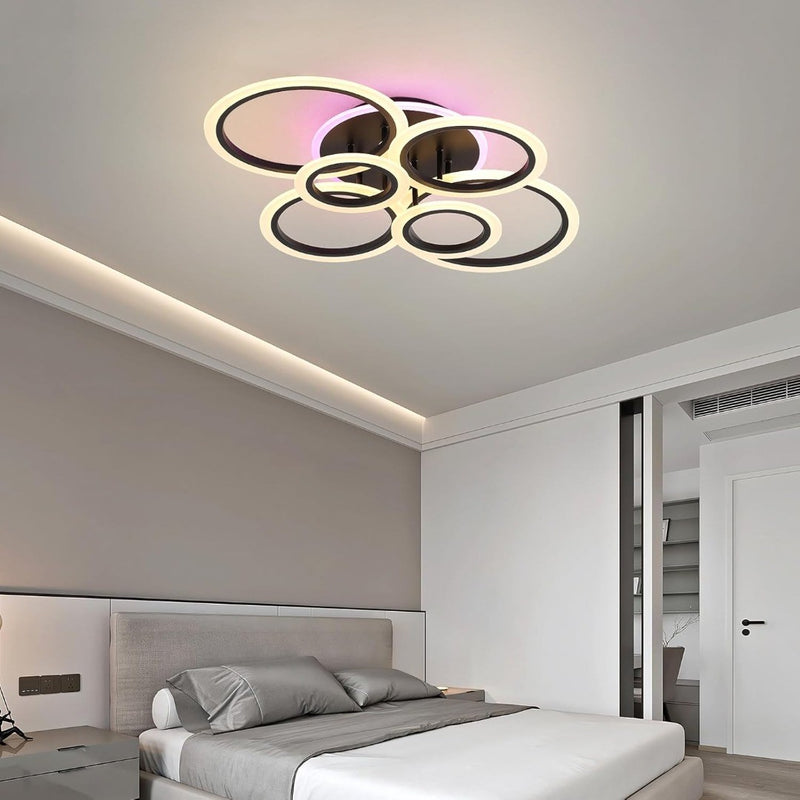 LED Ceiling Lights Modern Black 6 Rings 80W 3000-6500k