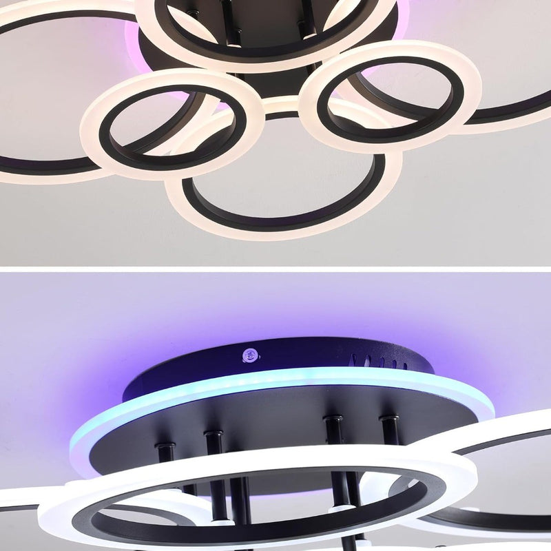 LED Ceiling Lights Modern Black 6 Rings 80W 3000-6500k