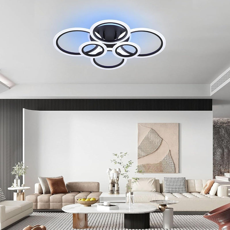 LED Ceiling Lights Modern Black 6 Rings 80W 3000-6500k