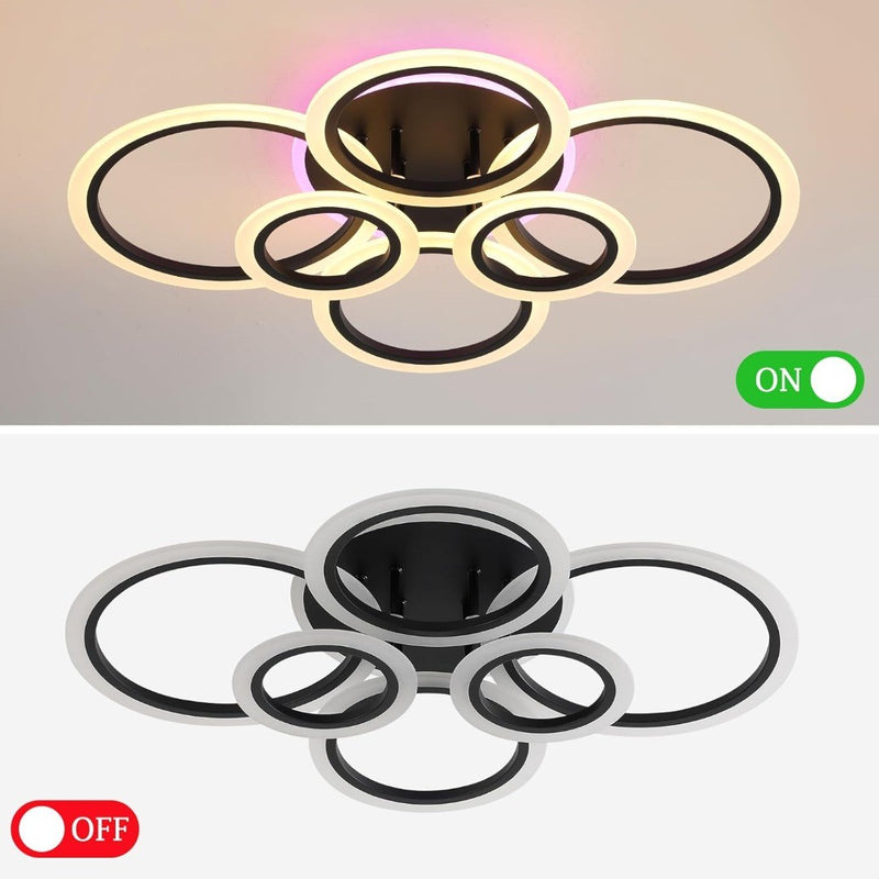 LED Ceiling Lights Modern Black 6 Rings 80W 3000-6500k