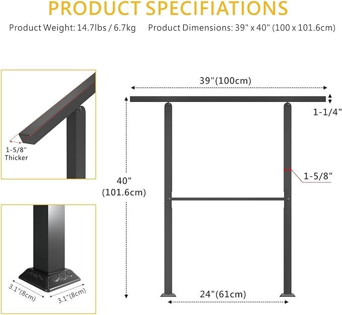 3 Step Handrail Wrought Iron 100cm