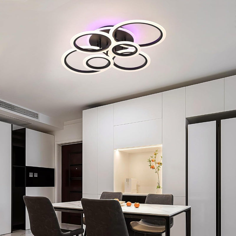 LED Ceiling Lights Modern Black 6 Rings 80W 3000-6500k