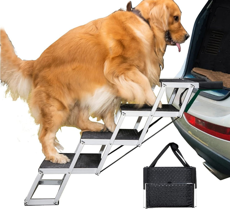 Pet Car Stairs Portable Dog Ramp 4 Steps Black