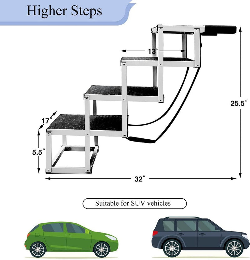 Pet Car Stairs Portable Dog Ramp 4 Steps Black