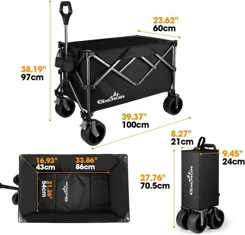 Folding Garden Trolley Cart 200L Black GXCROR